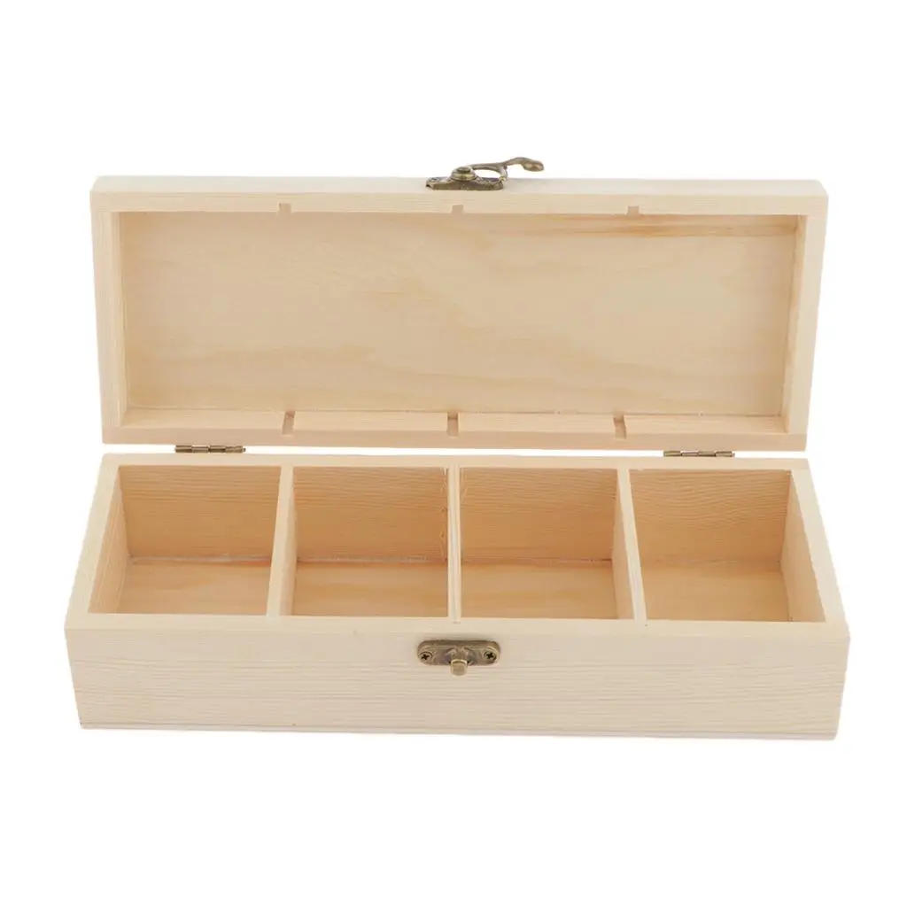 4 Slots Wooden Storage Box Jewelry Chest Unpainted DIY  for Crafts, Keepsake Gifts for Family, , Lover