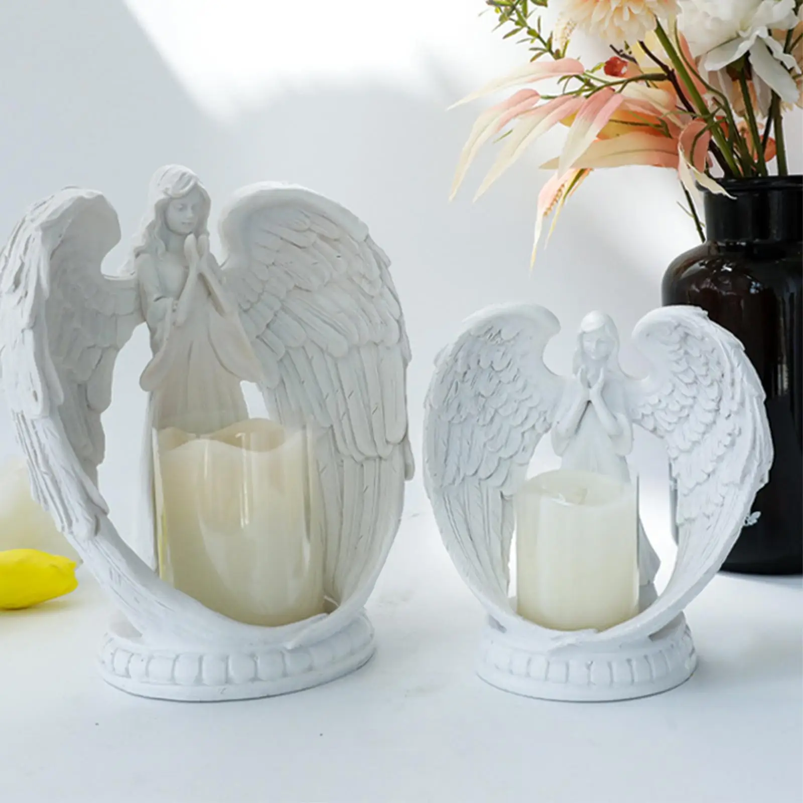 Resin Praying Angel Candle Holder Angel Wing Figurine Decorative Votive Candle Holders for Birthday Decoration