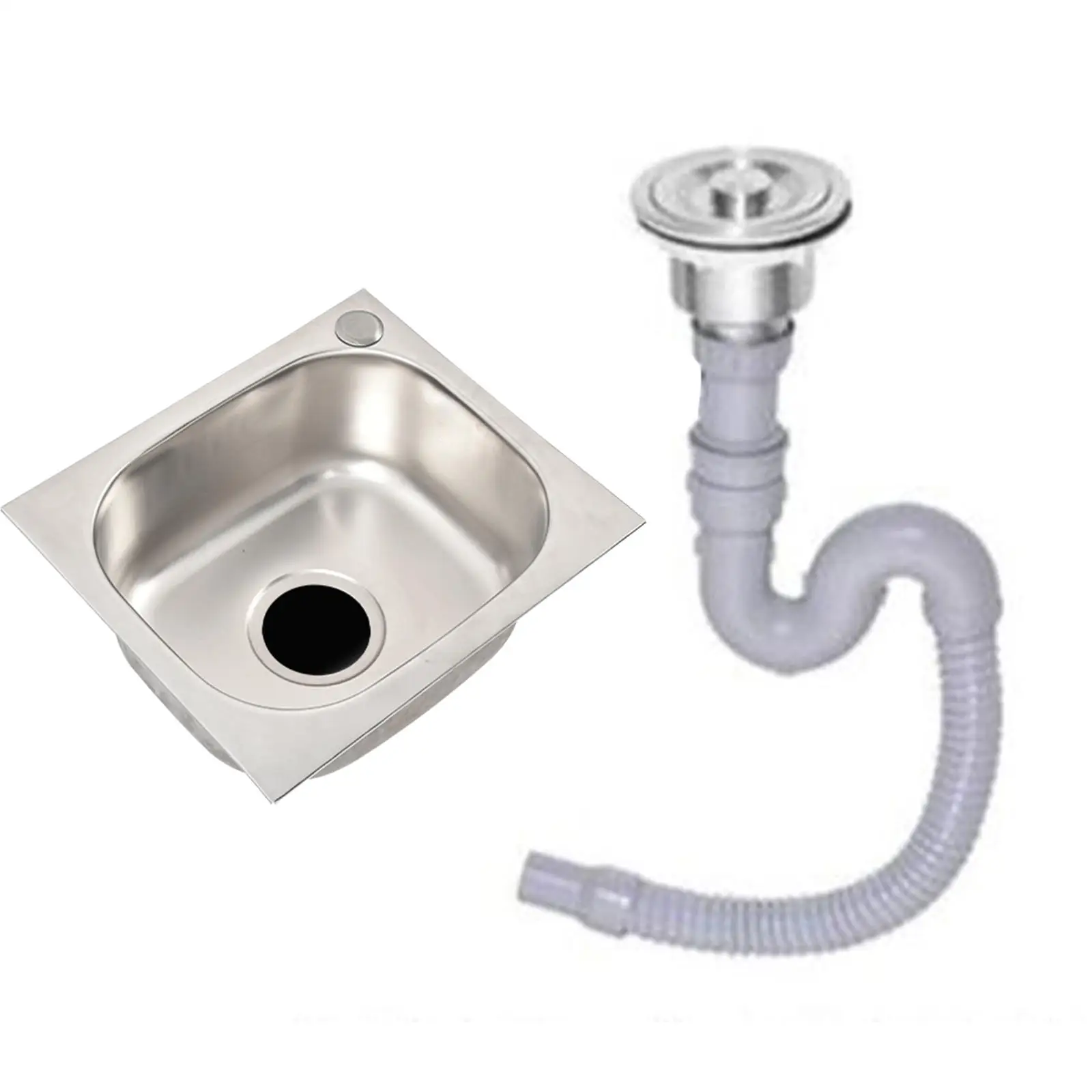 Topmount Kitchen Sink 37cmx32cmx14cm Heavy Duty Fast Drainage with Drain Hole Rectangle Rustproof with Water Pipe 5.5