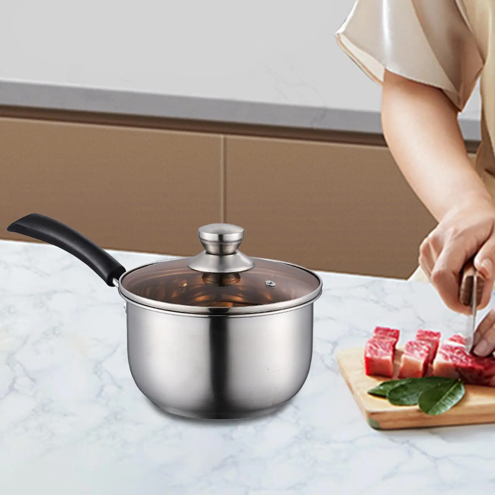 Multipurpose Saucepan with Glass Lid Milk Pot Utensils for Dining Room Home