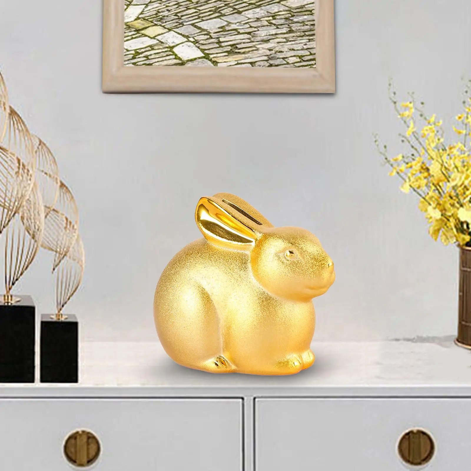 Rabbit Piggy Bank Animal Bunny Statue Money Box for Desktop Adults and Kids