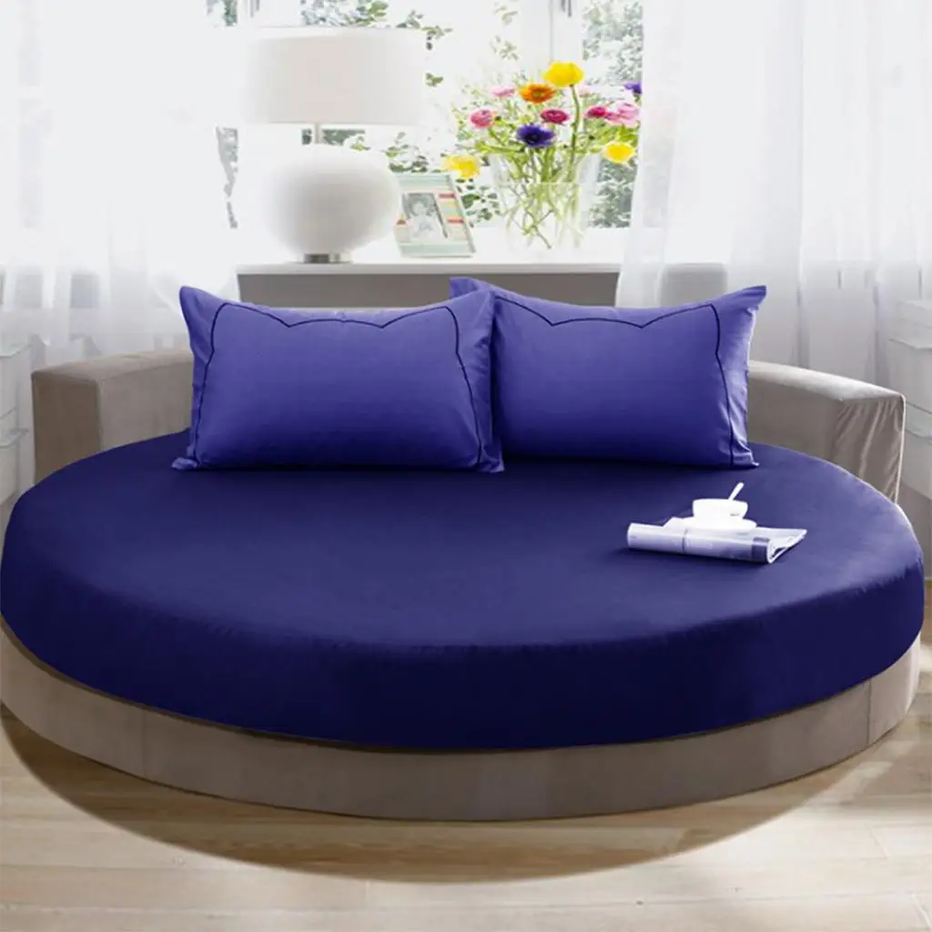 Solid Color   Cotton Round Bed Fitted Sheet Bed Cover for Hotel Home, 16 Colors Available