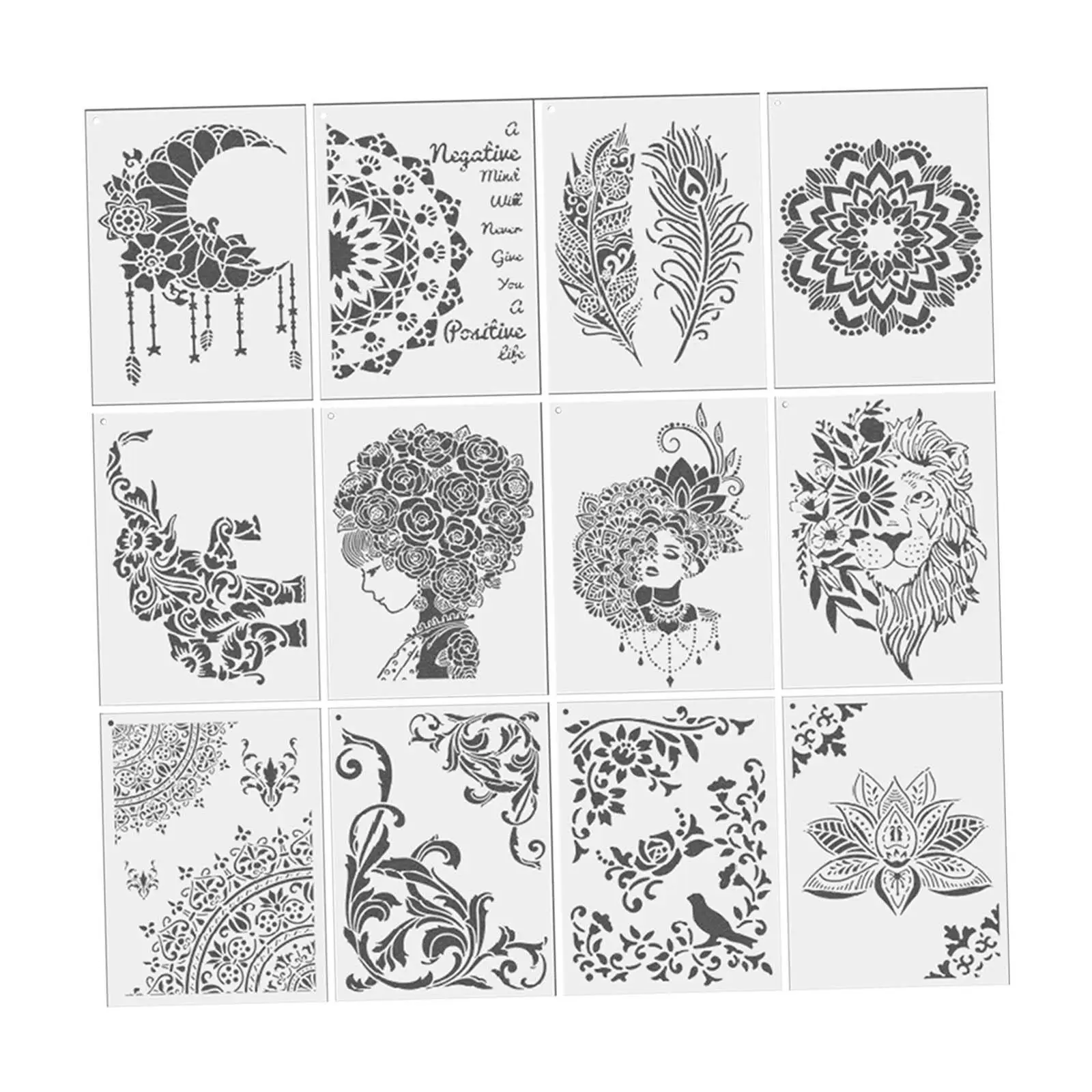 12pcs DIY Craft Mandala Stencils for Painting on Wood,Fabric,Walls Art Scrapbooking Stamping Album Embossing Paper Cards