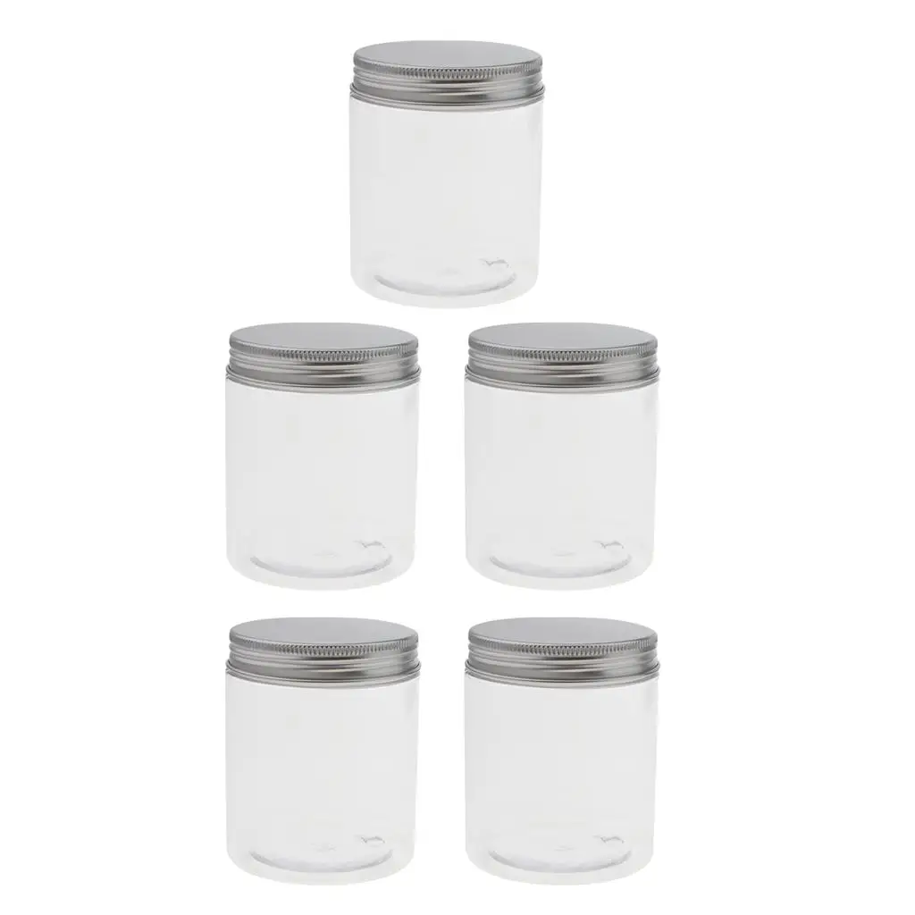 5PCS 250ML Clear Empty Refillable PET Bottles With Aluminum Case Makeup Storage Container Pot Jar