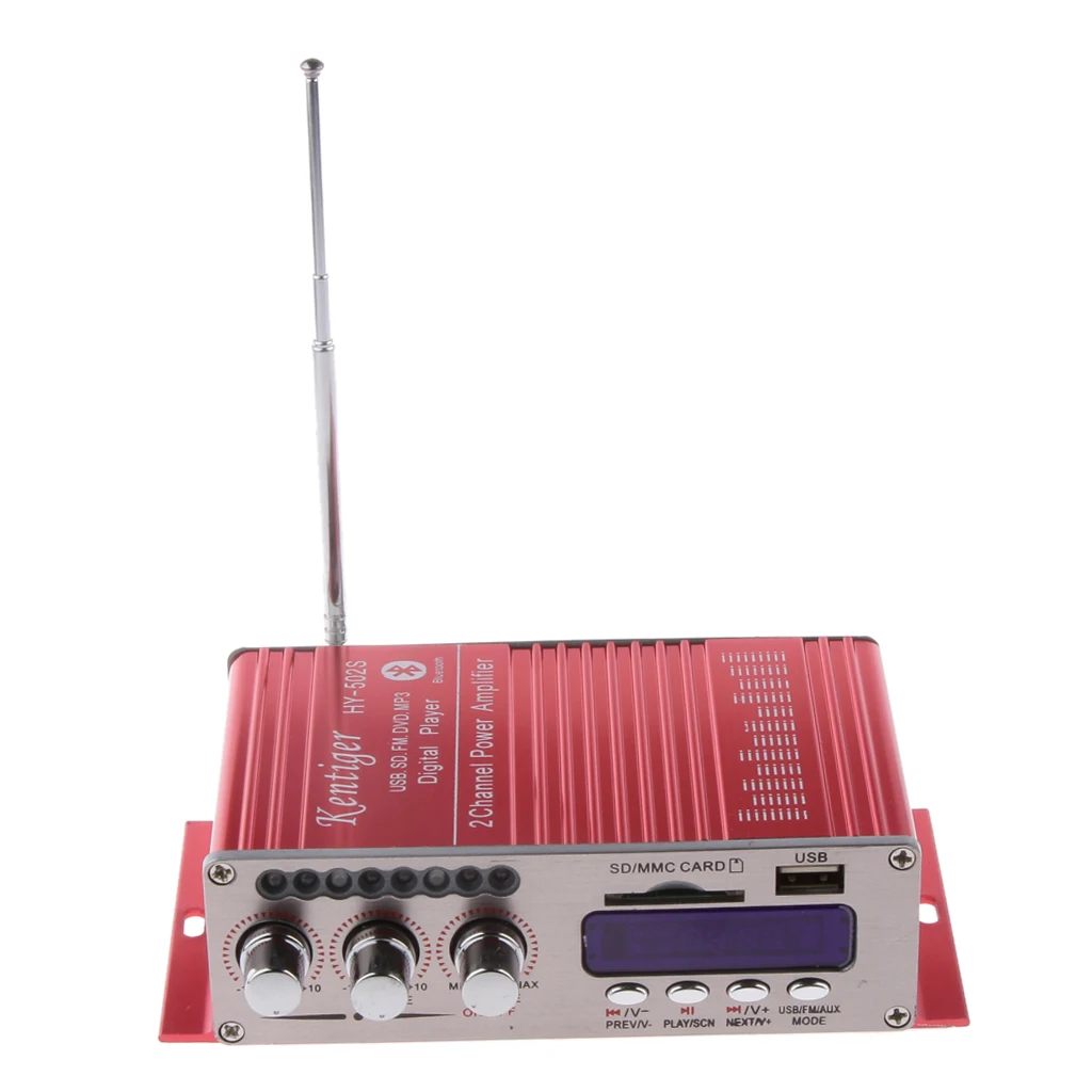 Red Mini Bluetooth Stereo Audio AMP FM/MP3/SD/USB/for Motorcycle Home