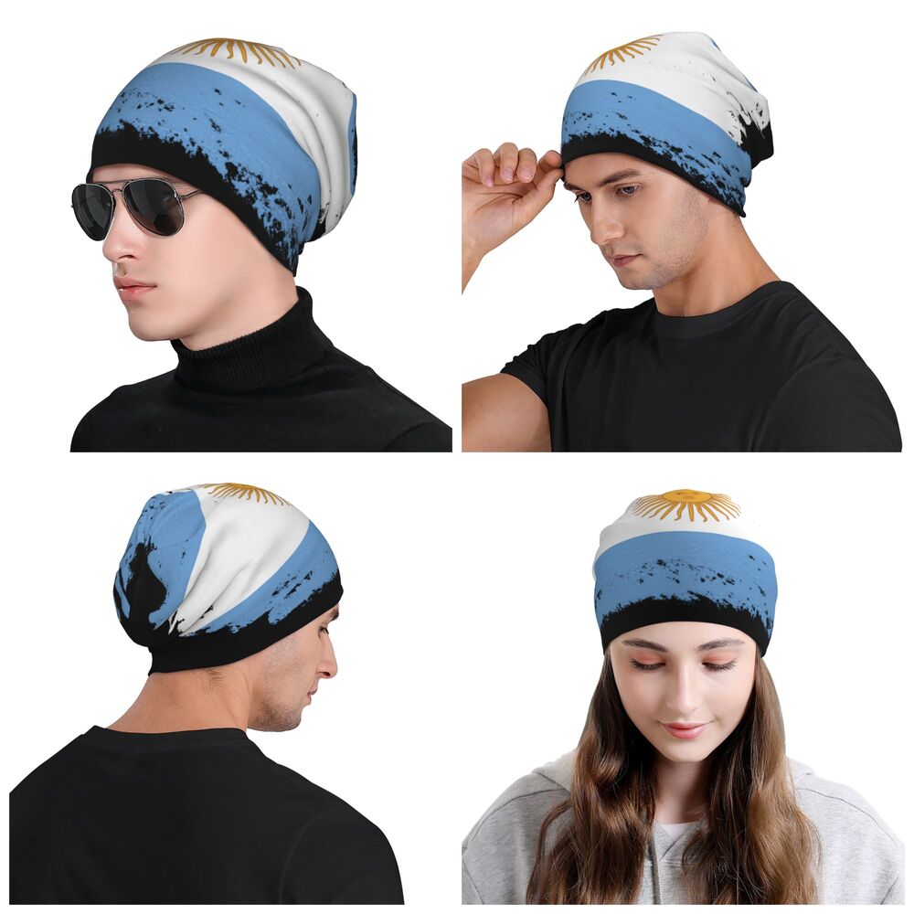 Benutzer definierte Flagge von Argentinien Schädel Mützen Mützen Männer Frauen Unisex Straße Winter warme Strick mütze Erwachsenen Motorhaube Hüte – Detail 36