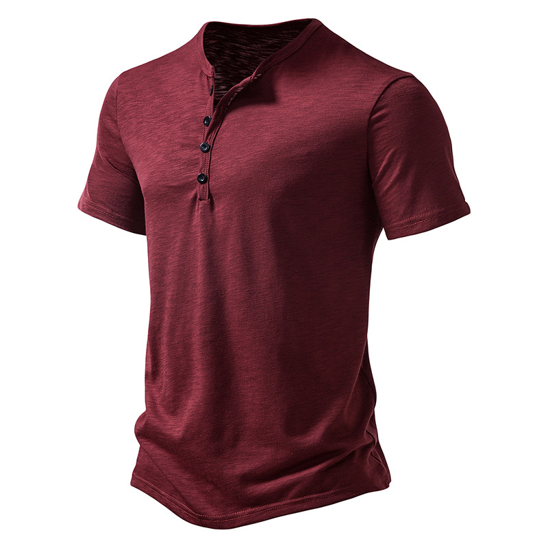 New Korean Henry Collar Summer Men's Solid Color Short Sleeve T-shirt for Men Casual Polo Shirts Men's Sports Tops