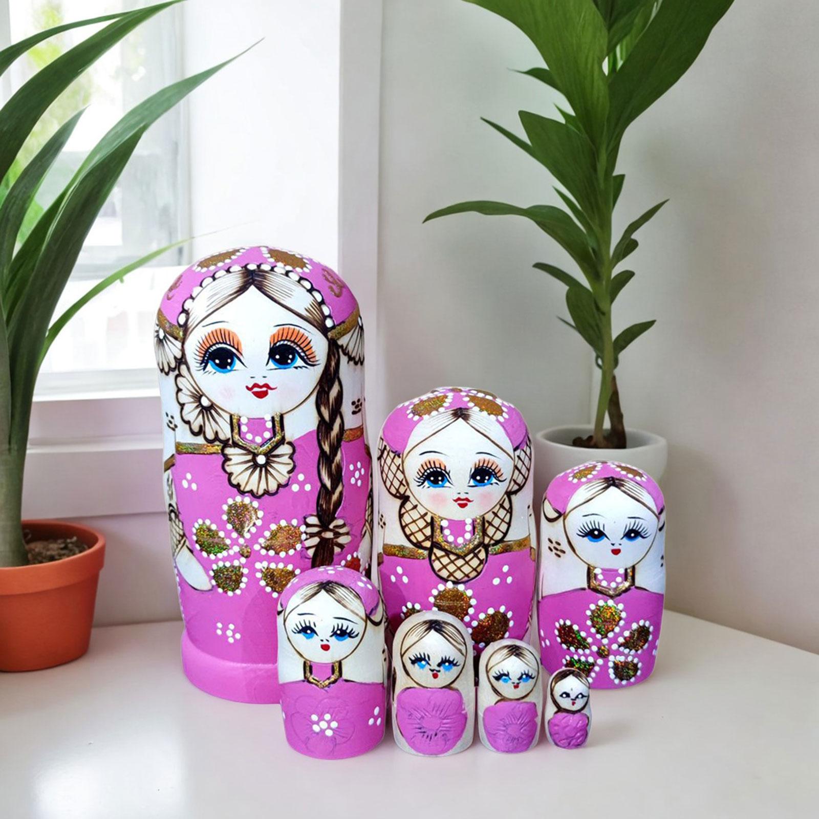 7Pcs Russian Nesting Dolls Cute Holiday Collectible Handpainted Decoration