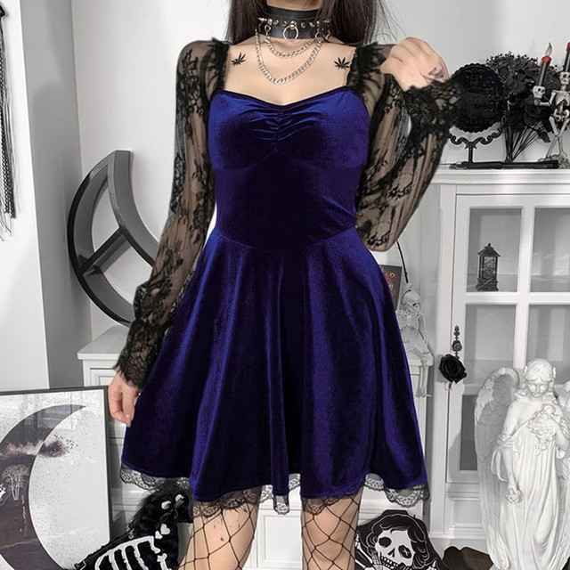 Y2k Vintage Dark Academia Black Mini Dress E-girl Gothic Lace Trim Tie-up  Waist A-line Dress Harajuku Grunge Emo Alt Clothes - Dresses - AliExpress