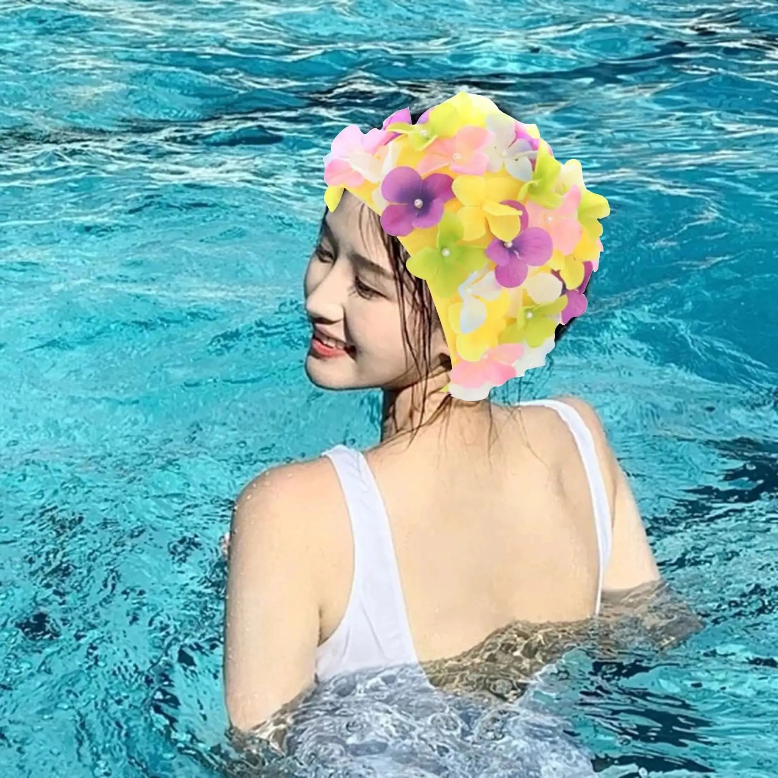 Flower Swim Caps Women Soft Three dimensional Petals Swim Hat for Short Hairs All Levels of Swimming Holidays Vacation Bathing