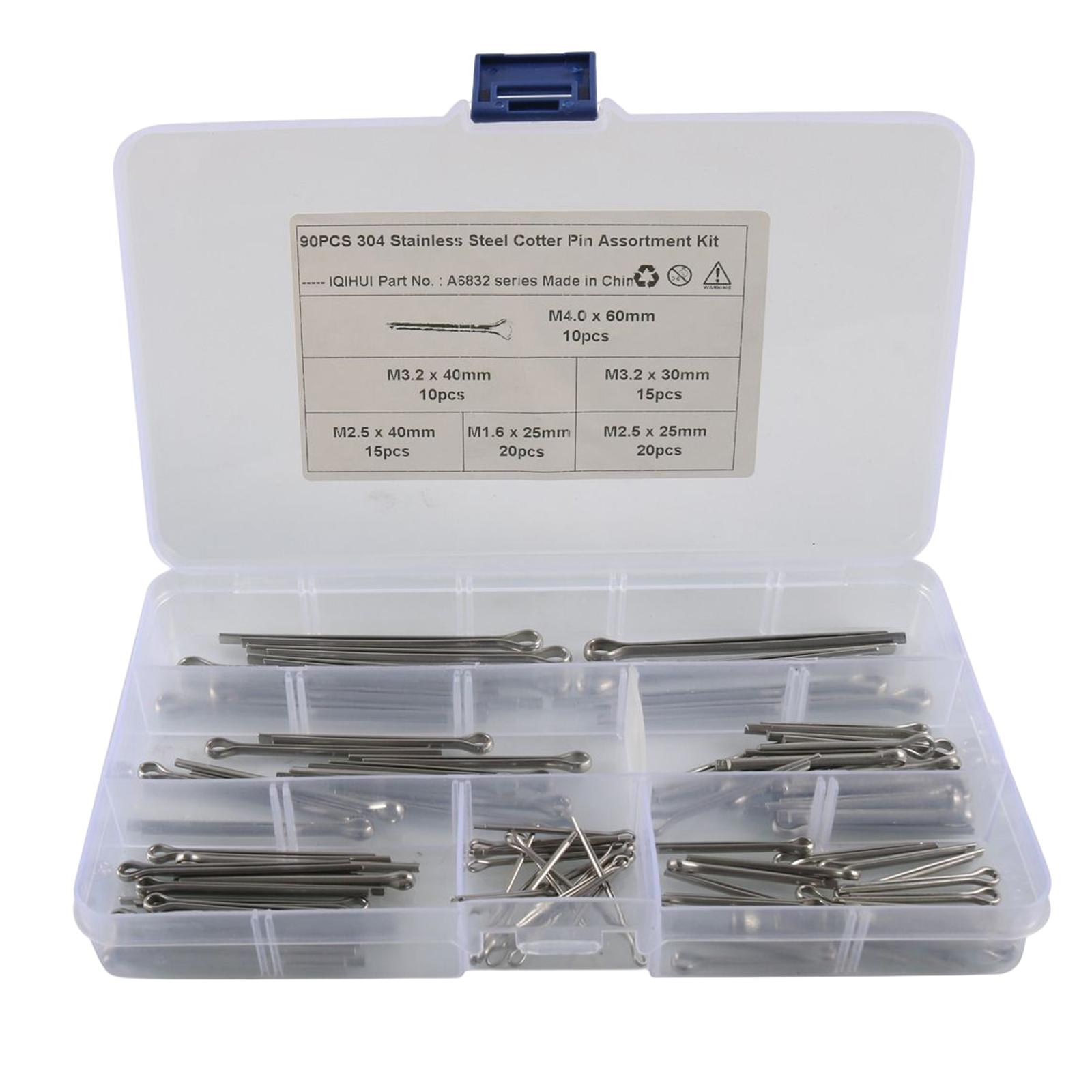 90x Cotter Pin Assortment Kit Assortment Tool with Container Box 304 Stainless Steel Cotter Pin Clip for Trucks Cars Workshops