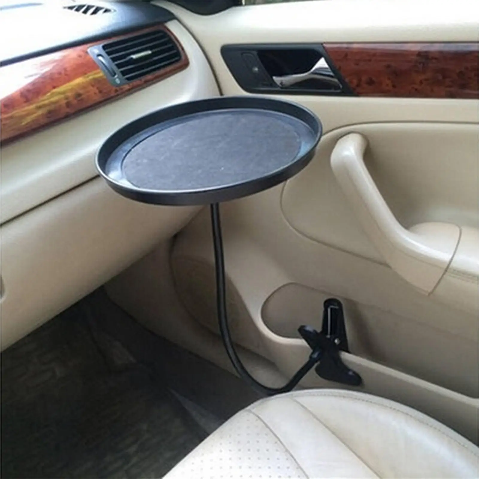 1Pcs Car Food Tray Anti-Slip Plastic Adjustable Round Universal Holder with Clamp Fits for Passenger Seat Bottle Coffee Auto