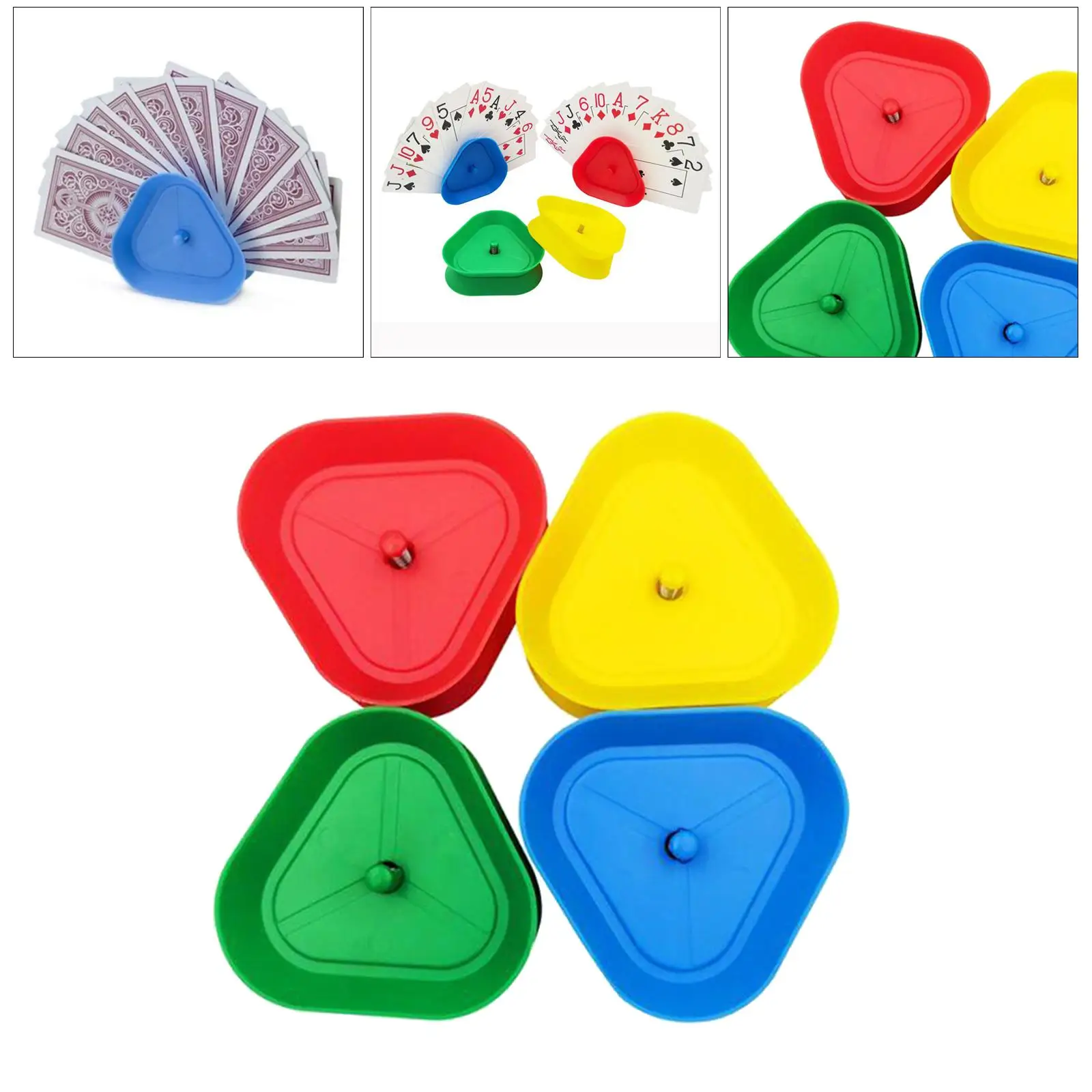 Set of 4 Triangle Shaped Poker Playing Card Holder Red Blue Green Yellow