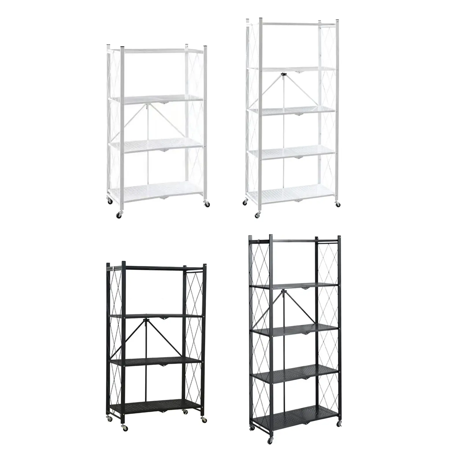 Foldable Bookshelf Organization Cart Kitchen Cart with Caster Wheels for Living Room