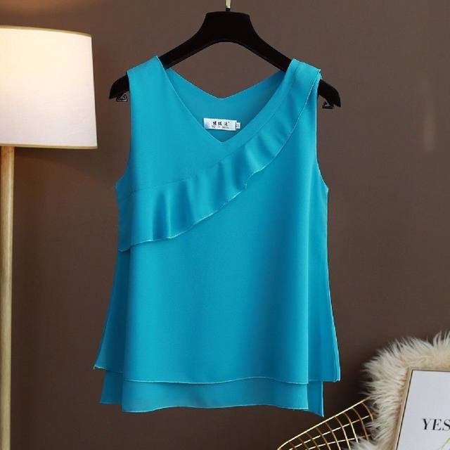 Banerdanni 2024 Summer New Women Loose Ruffles Chiffon Blouses Sleeveless V neck Vest Female Oversized 6XL Tops Blusas De Mujer AliExpress