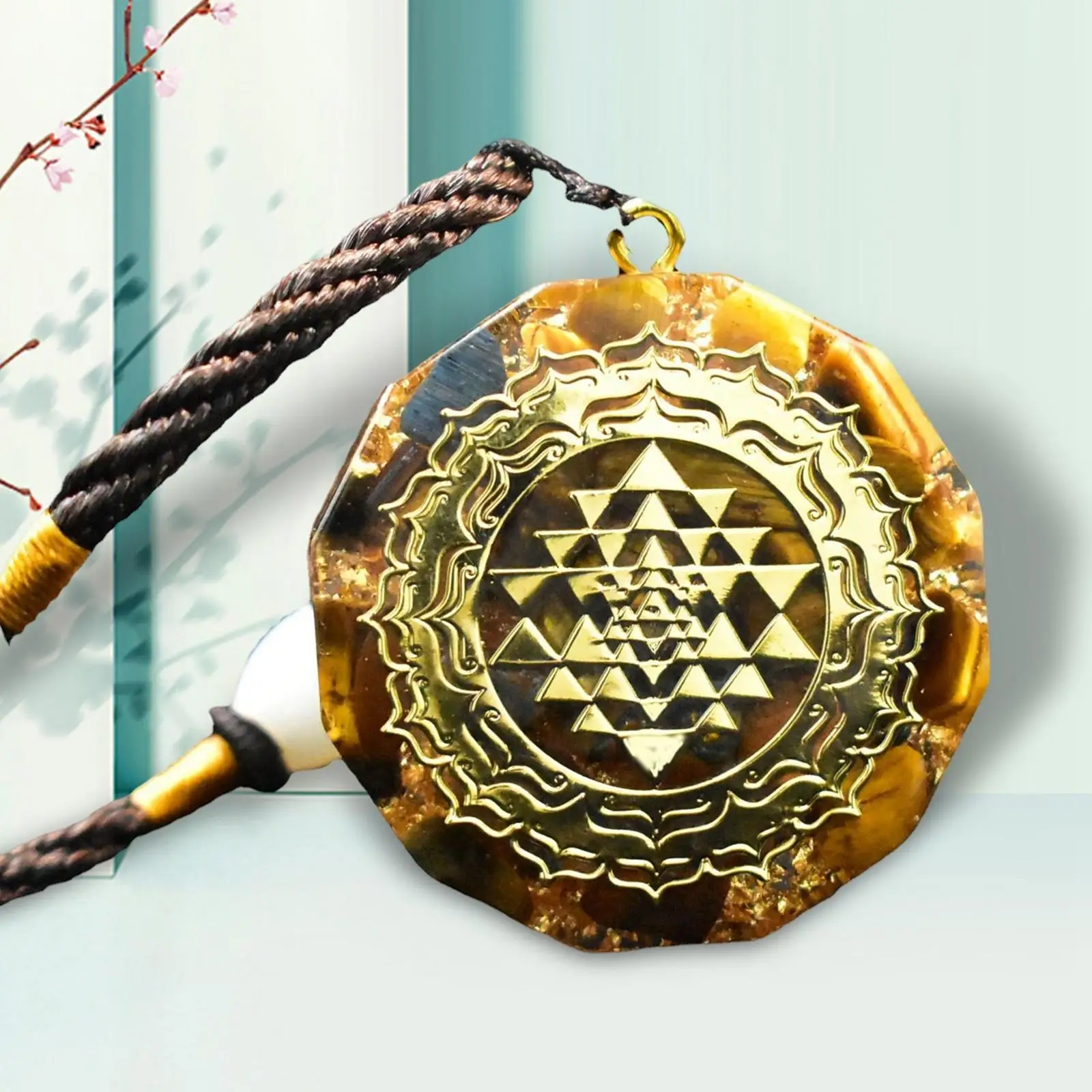 Tiger Eye Crystal Pendant Necklace Geometry Pendant Gifts Stone Pendant for Birthdays Easter Wedding Christmas Men Women