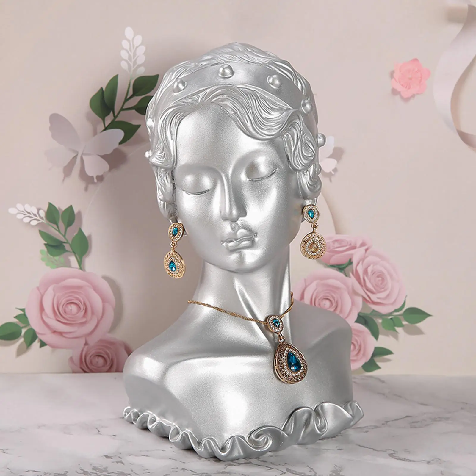 Jewelry Display Bust Mannequin Resin Props Beautiful Girl Hair Clips Necklace Bust Holder Sculpture for Personal Use Tabletop