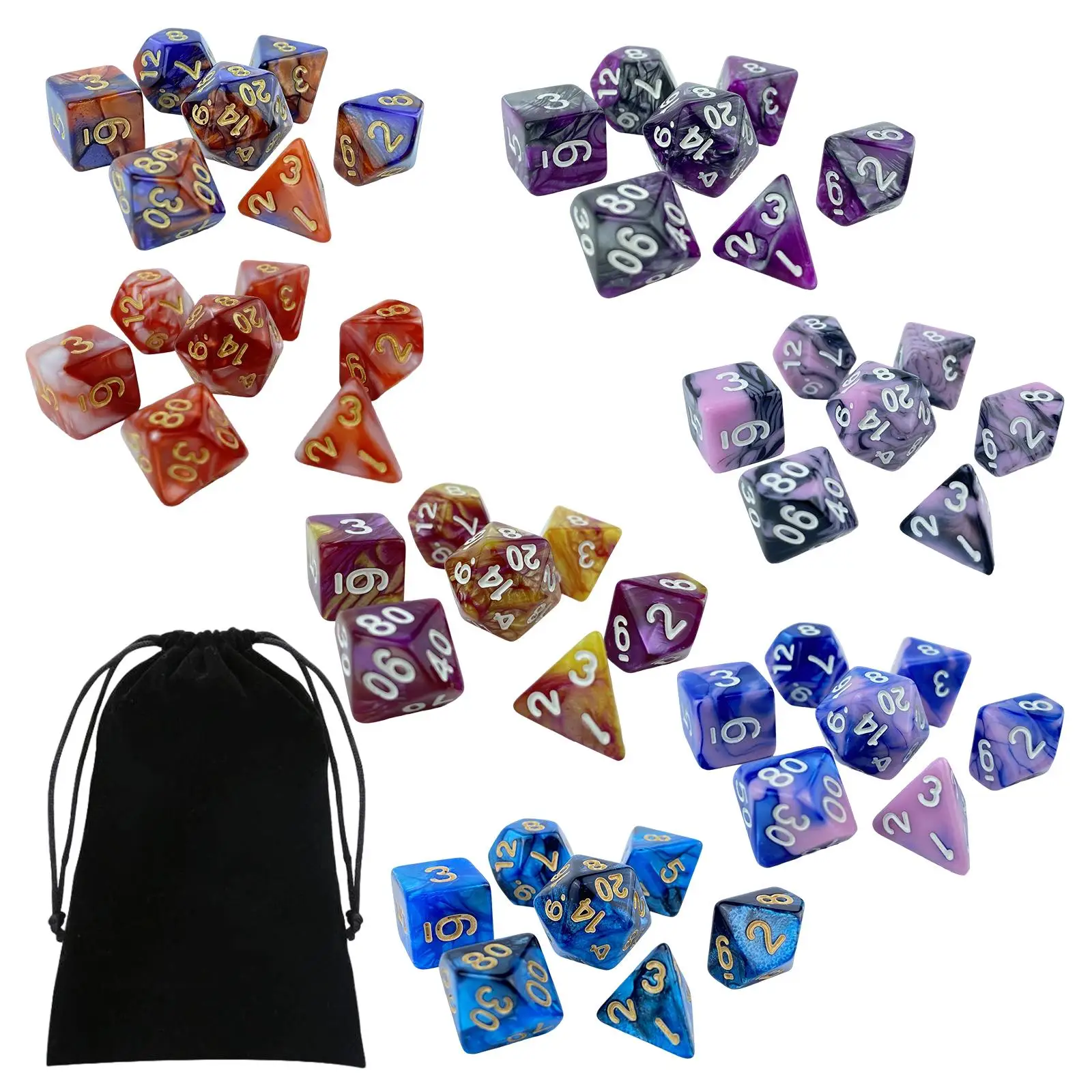 49 Pieces Engraved Polyhedral Dices Set Toys Bicolor for Board Game Props