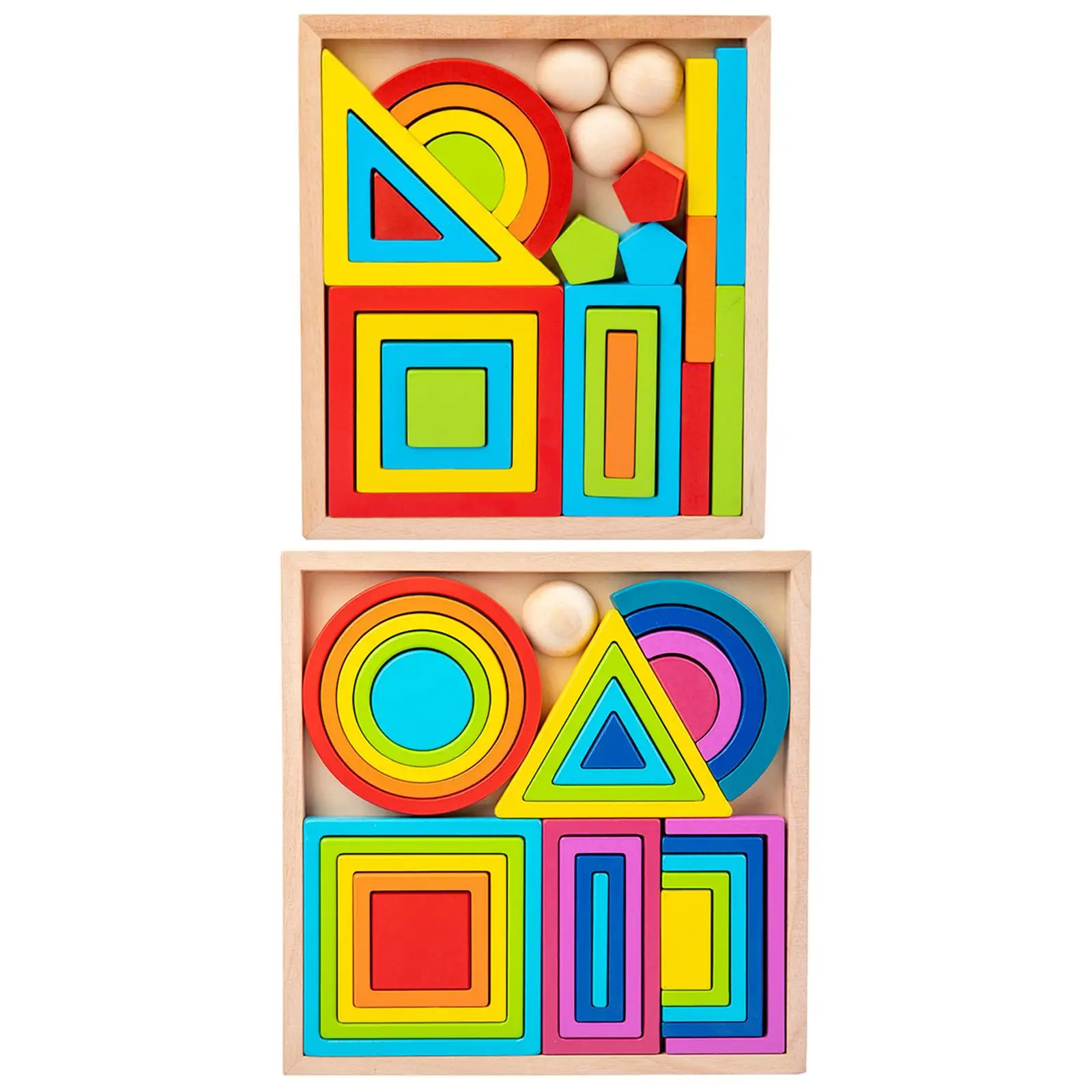 Rainbow Nesting Building Blocks Stacker Colorful Geometric Wood Blocks Preschool Infant Boys And Girls