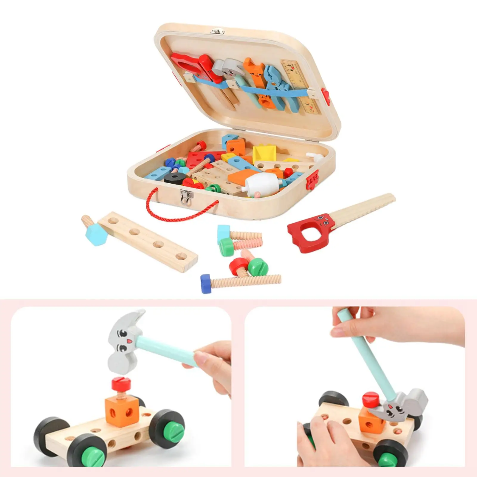 Wooden Kid Tool Set Wooden Toy Tools Box Tool Construction Set Pretend Smooth Construction Tool Toy Set for Living Room