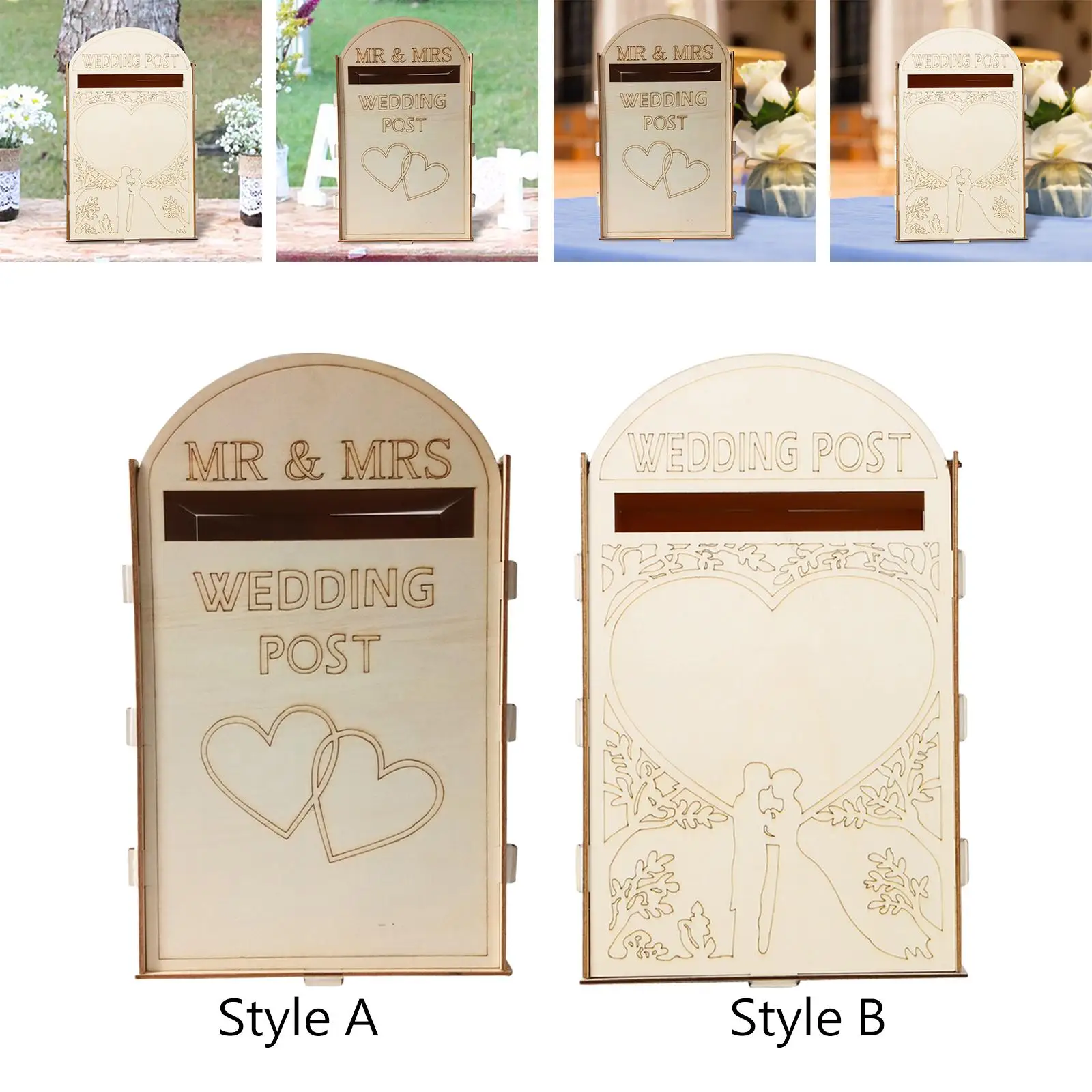 Wedding Card Box Rustic Wedding Supplies Wooden Letterbox Postbox Envelope Gift Post Card Box for Reception Bridal Shower Party