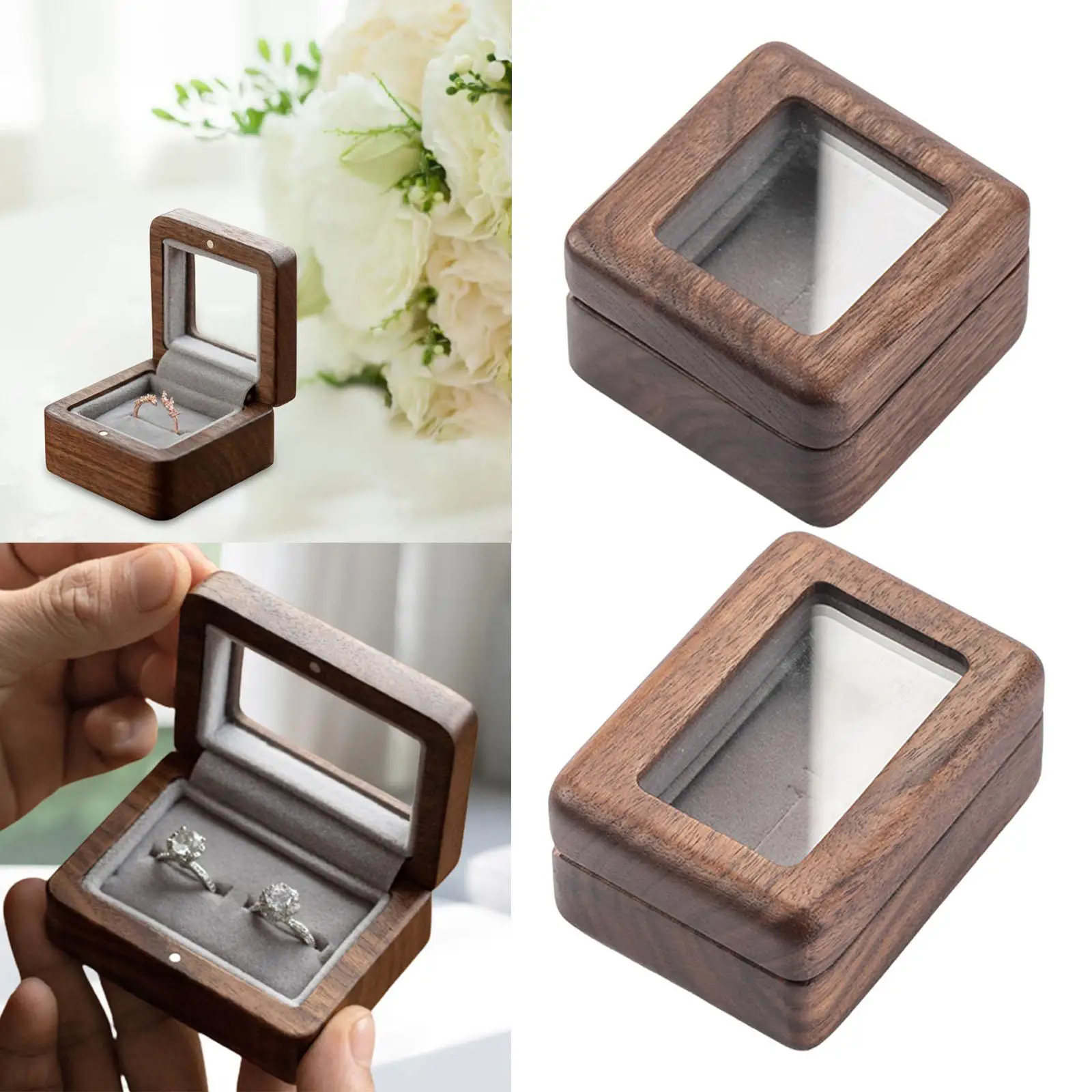 Wedding Ring Box Bridal Wooden Ring Storage Case Portable Jewelry Storage Box for Brithday Ceremony Wedding Gift Box