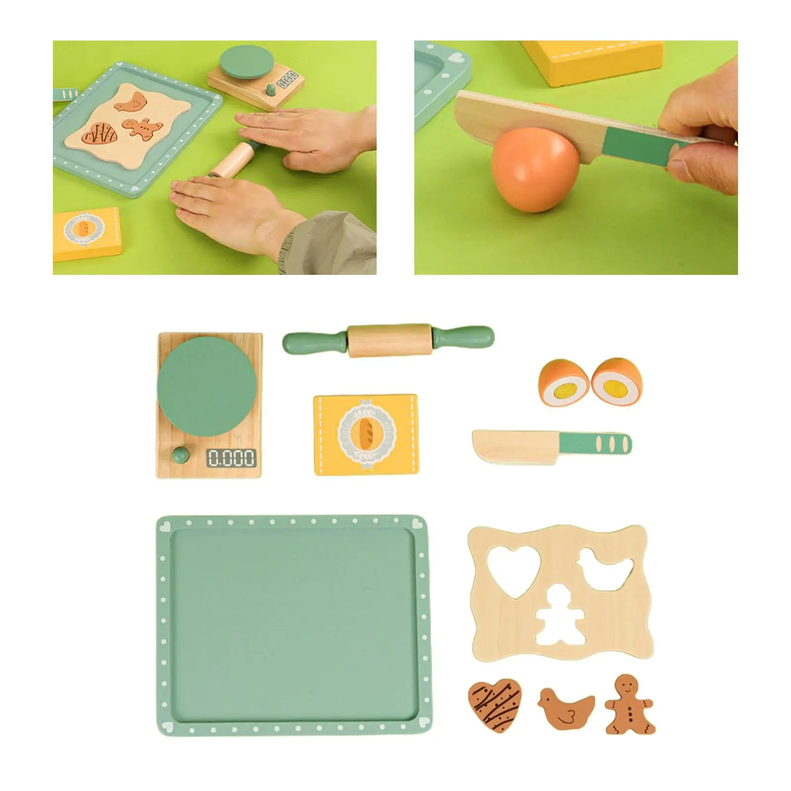 10Pcs Wooden Cookie Play Food Set Fine Motor Skill Kitchen Cooking and Baking Set for Ages 3 4 5 Years Old Preschool Toy