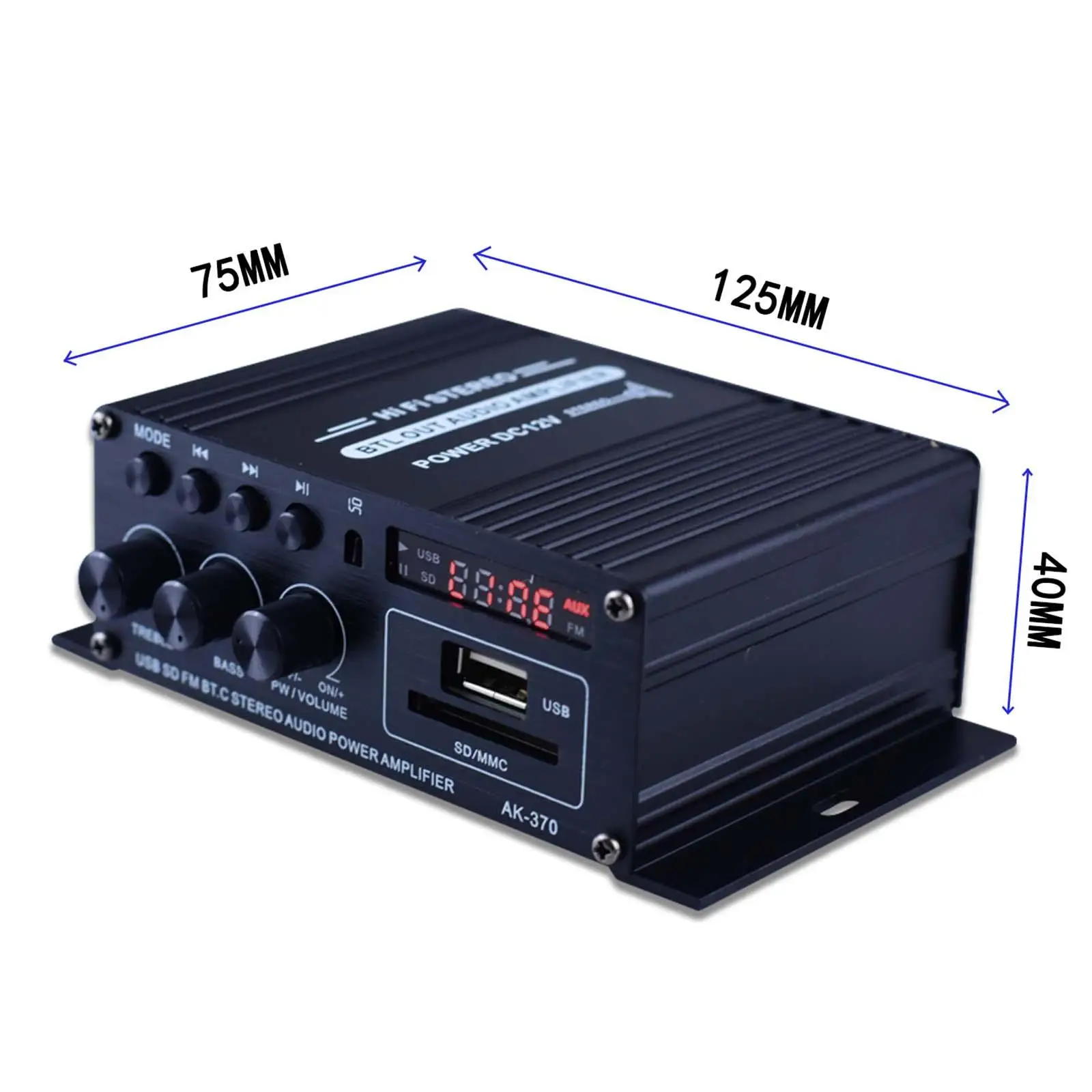 AK-370 Bluetooth Amplifier for Car Home Bar Party Bluetooth 5.0 USB SD BT FM Audio Power Amplifier Mini HiFi Stereo Amp Speaker