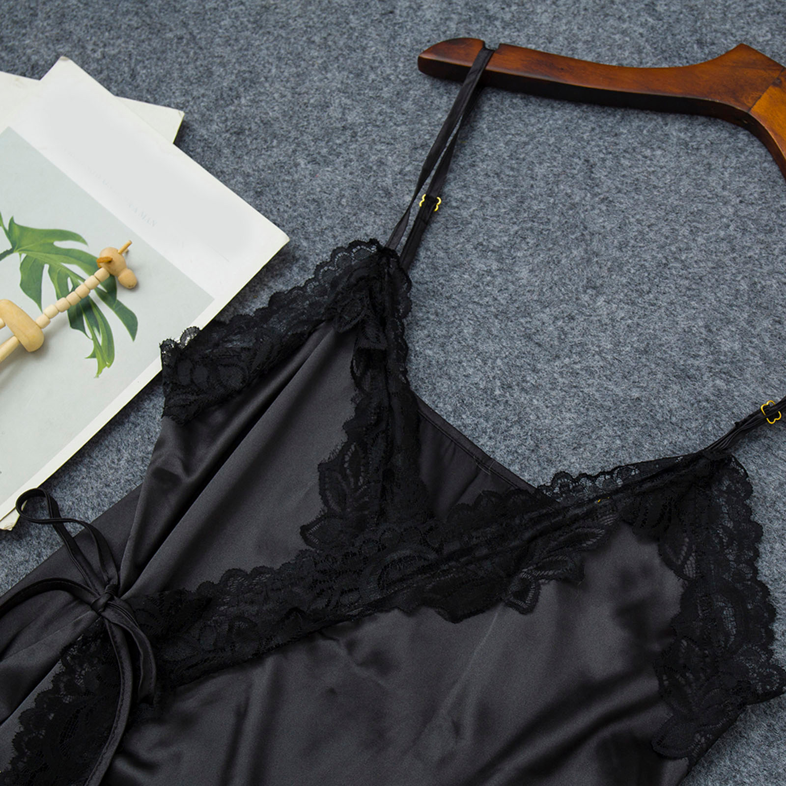 Fashion 25 Women Sleepwear Silk Satin Lace Robe Dress Nightdress