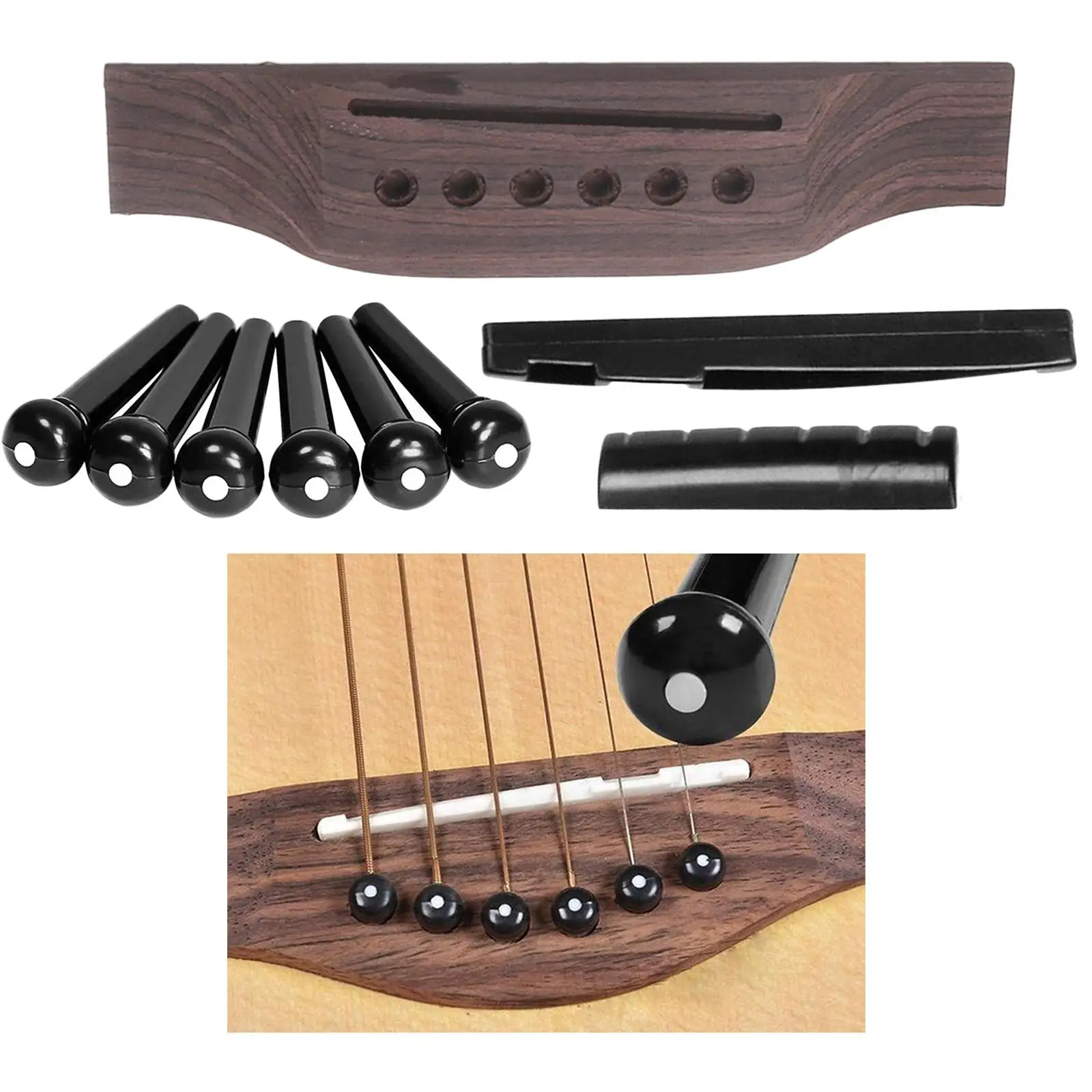 9 Pieces/kit Acoustic Guitar Bridge Replace with Pins Slotted Nut Saddle