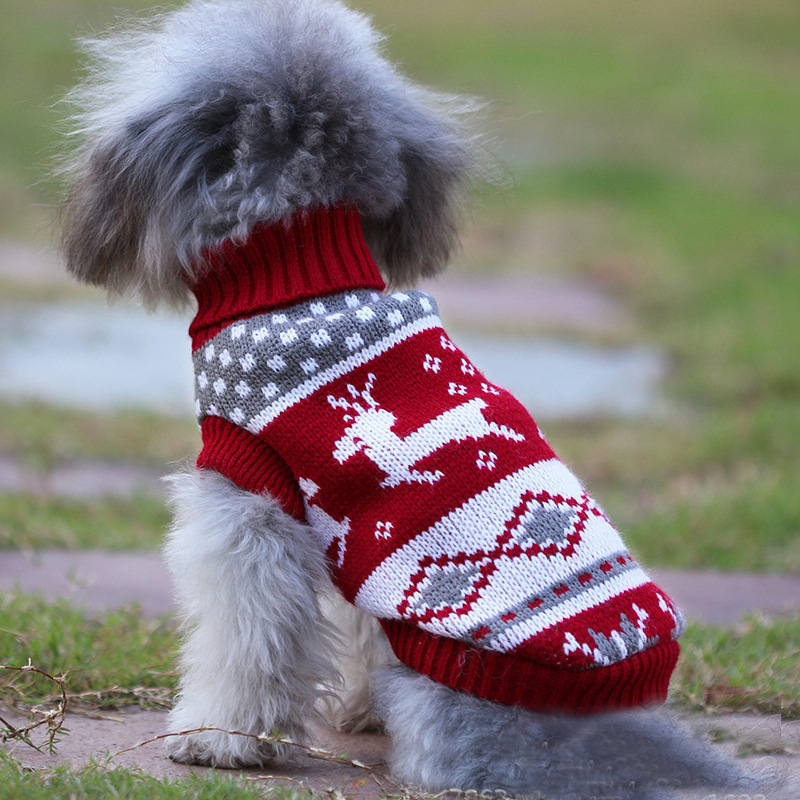 Christmas Reindeer Maple Snowflake Pet Clothes Turtleneck Knit Sweater Puppy Dog Clothes Dog Clothes for Small Dogs