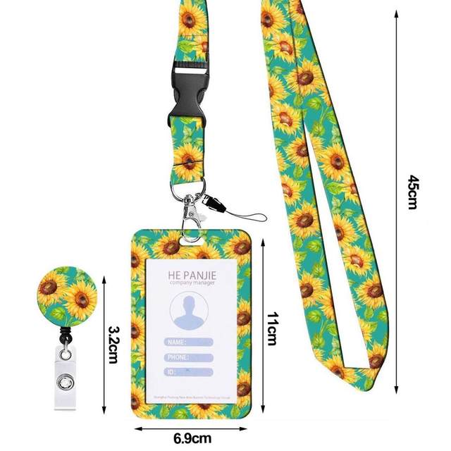 3Pcs/Set Cute Sunflower Leopard Retractable Keychain Nurse Badge Reel Clip Badge  Holder Students Doctor ID