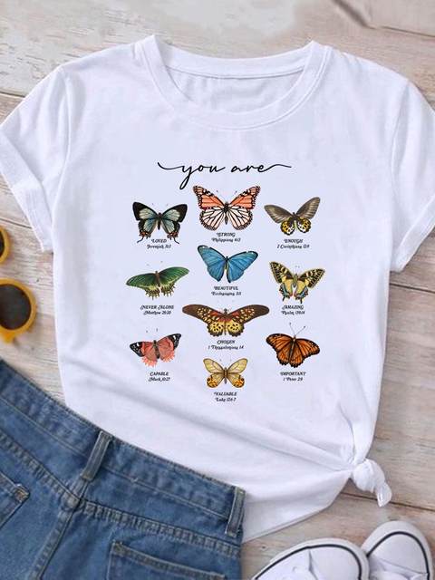 Butterfly 90s Style Women Clothing S-6XL Casual T Shirt for