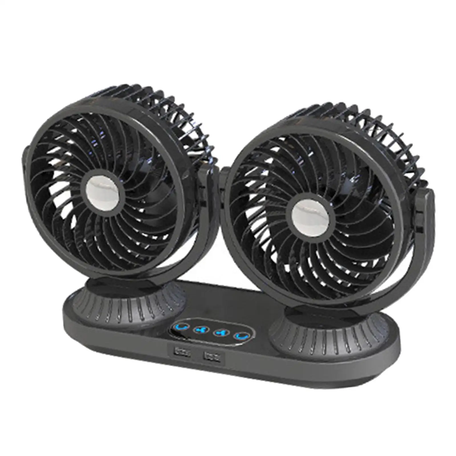 Dual Heads Car Fan for 12V 24V Vehicles 3 Speeds Adjustable 360 Degree Rotating Portable Dashboard Air Cooler Auto Cooling Fan
