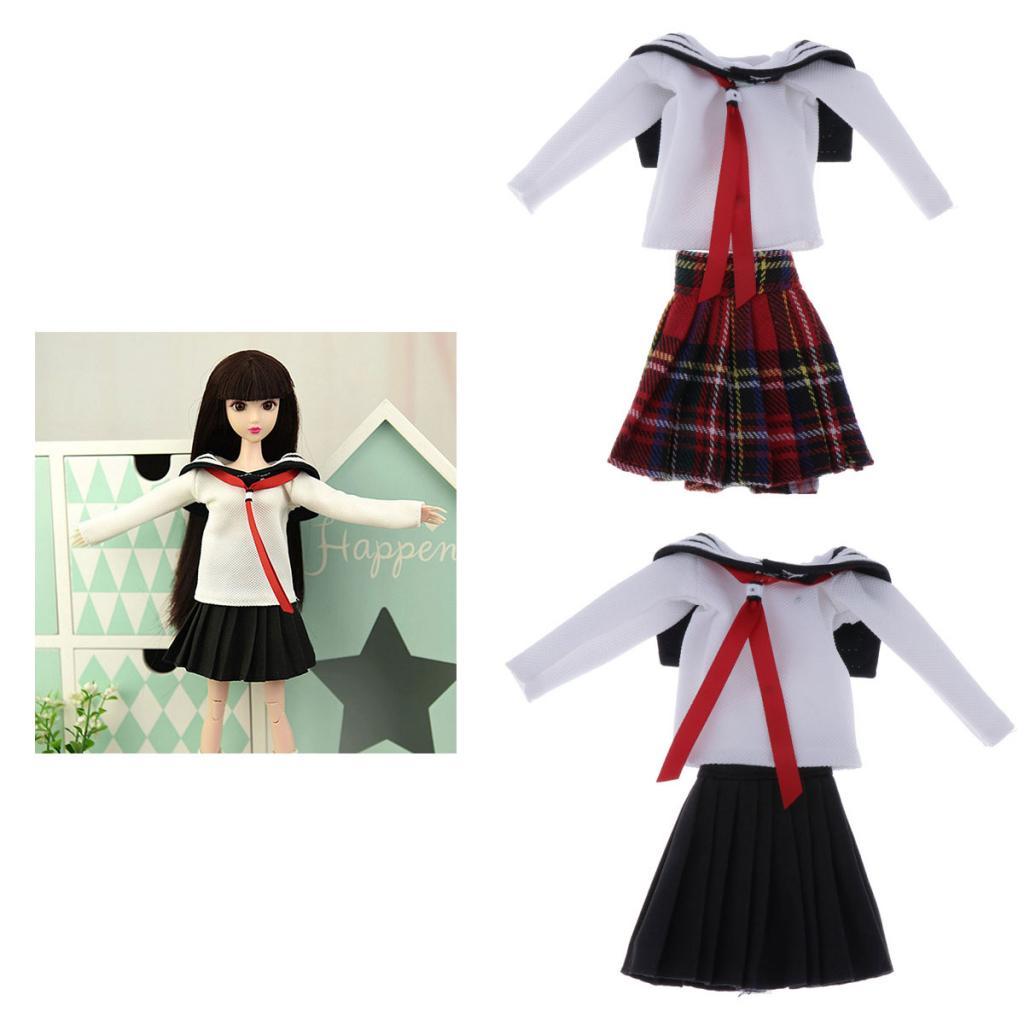 Doll School Uniform T-shirt Skirt for 1/6 BJD Doll Casual Outfit