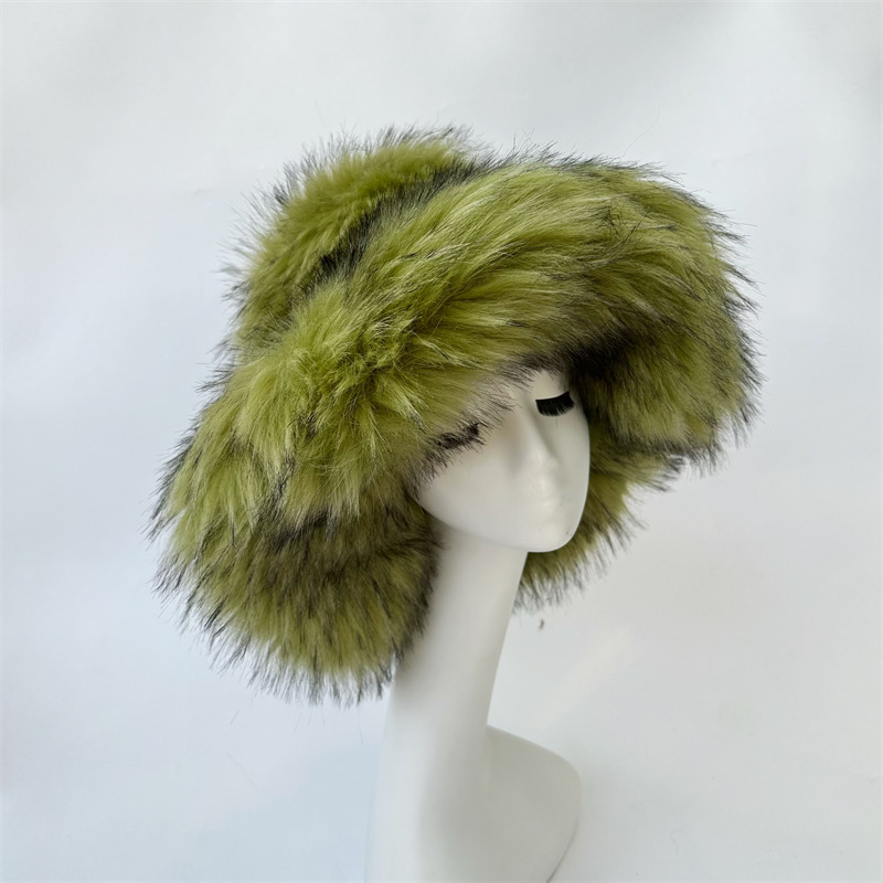 Harajuku Girls Sweet Cute Pink Wide Brim Floppy Furry Shag Hat Women Winter Y2k Fashion Fuzzy Festival Faux Fox Fur Bucket Hats