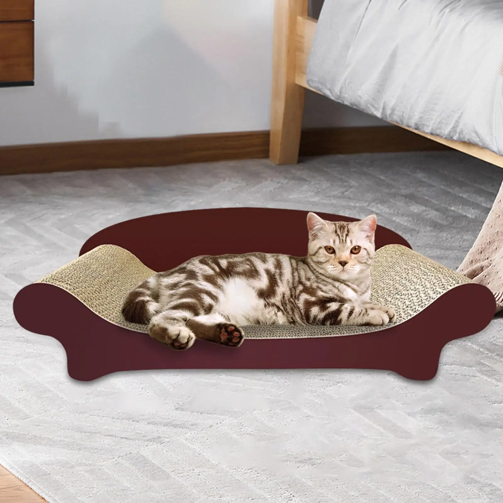 Cat Scratcher Bed Interactive Toy Corrugated Lounge Couch Cat Scratch Pad for Indoor Cats