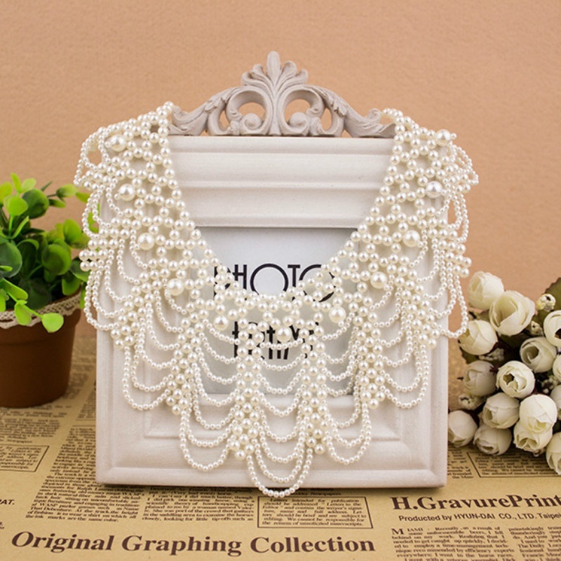 Perle Perlen Spitze Trim Kragen Bänder Frauen Halskette Schmuck für Kleidung Hochzeits kleid – Detail 1