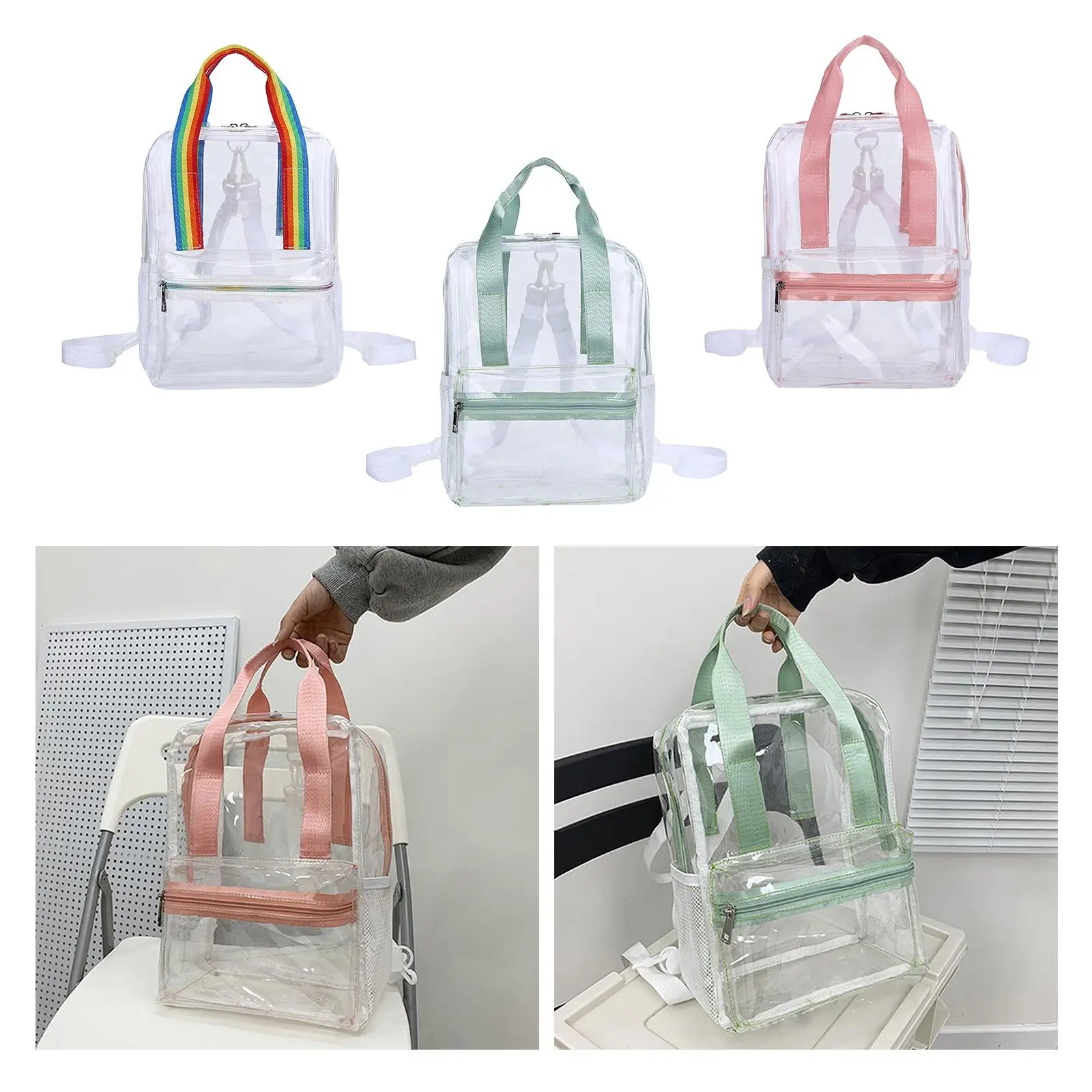 PVC Clear Backpack School Transparent Back Bag for Camping Hiking Sports