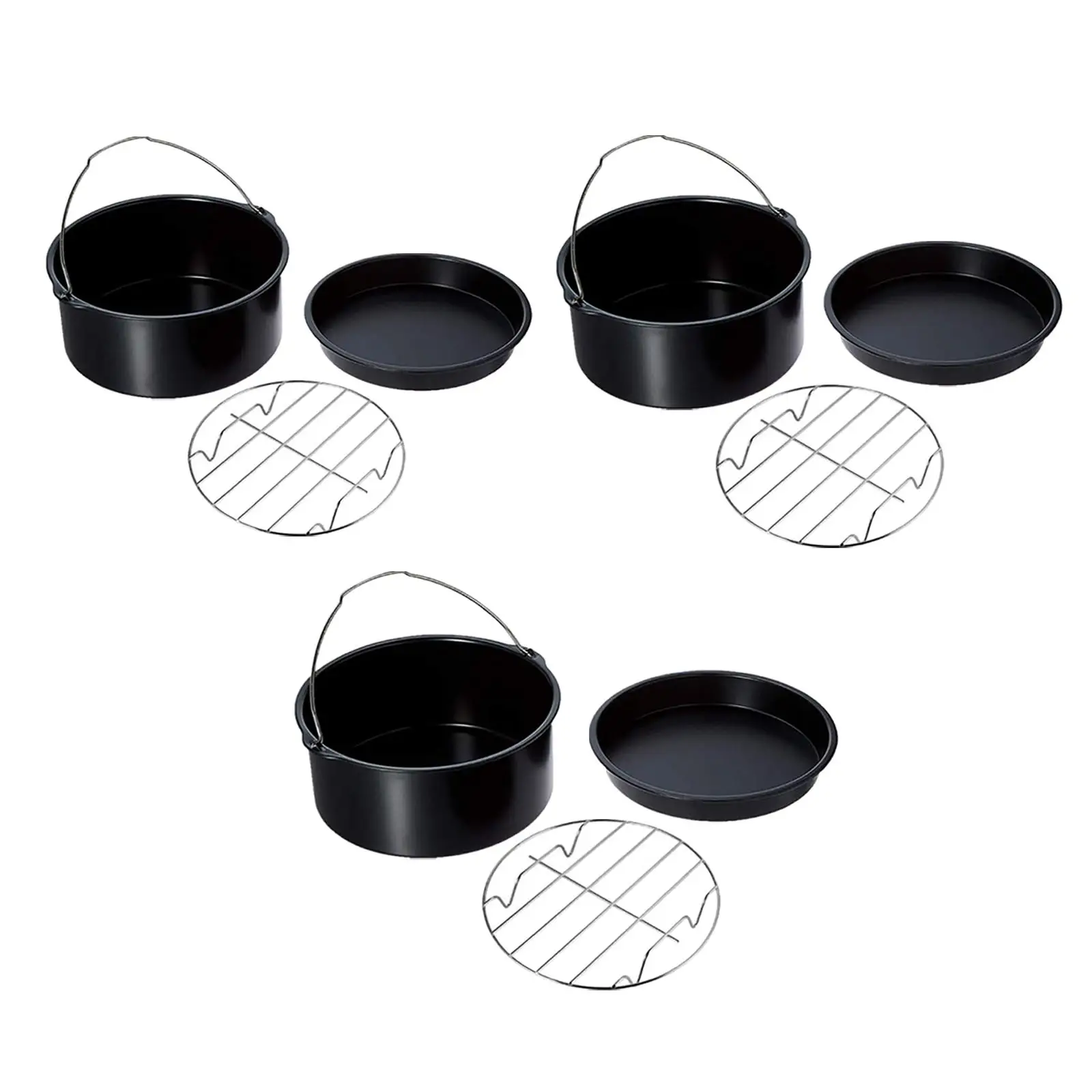 3x Durable Air Fryer Accessories Non-Stick Grill Pizza Pan Cake Basket Skewer Rack for Household Cooking Baking Kitchen BBQ