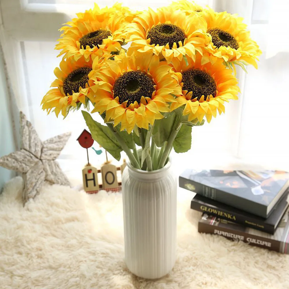 1~13 Heads Silk Sunflower Yellow Bouquet Artificial Flowers DIY Home Party Wedding Floral Decor Accessories Fake Flower Balls