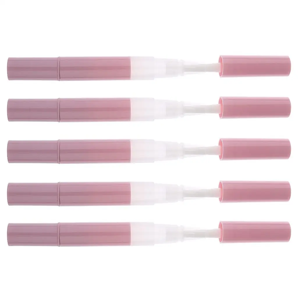 5Pcs 3ml   Cuticle Oil Container Empty Twist Pen With Brush Pink