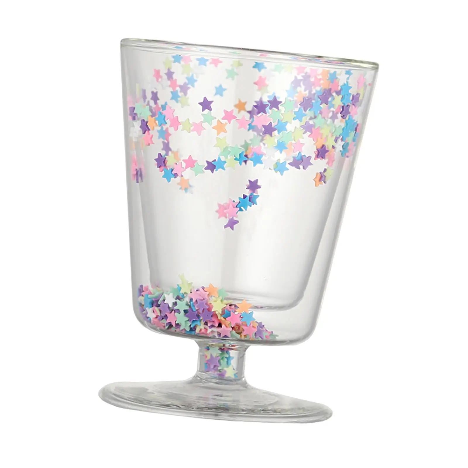 Double Wall Coffee Cups Star Sequin Glass Cup Espresso Mugs Cappuccino Cups Drink Mug for Juice Cappuccinos Latte Coffee
