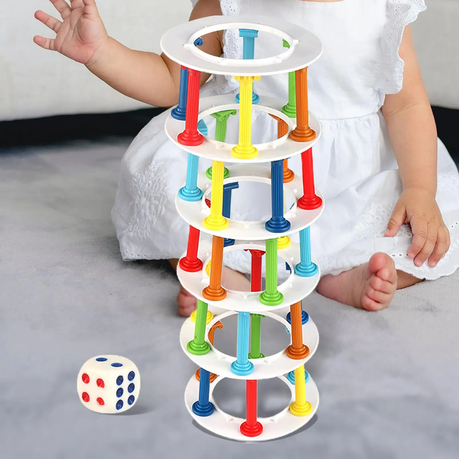 Tumble Tower Game Classic Games with Dice Fine Motor Skill Game Stacking Tumble Tower for Travel Indoor Boys Girls