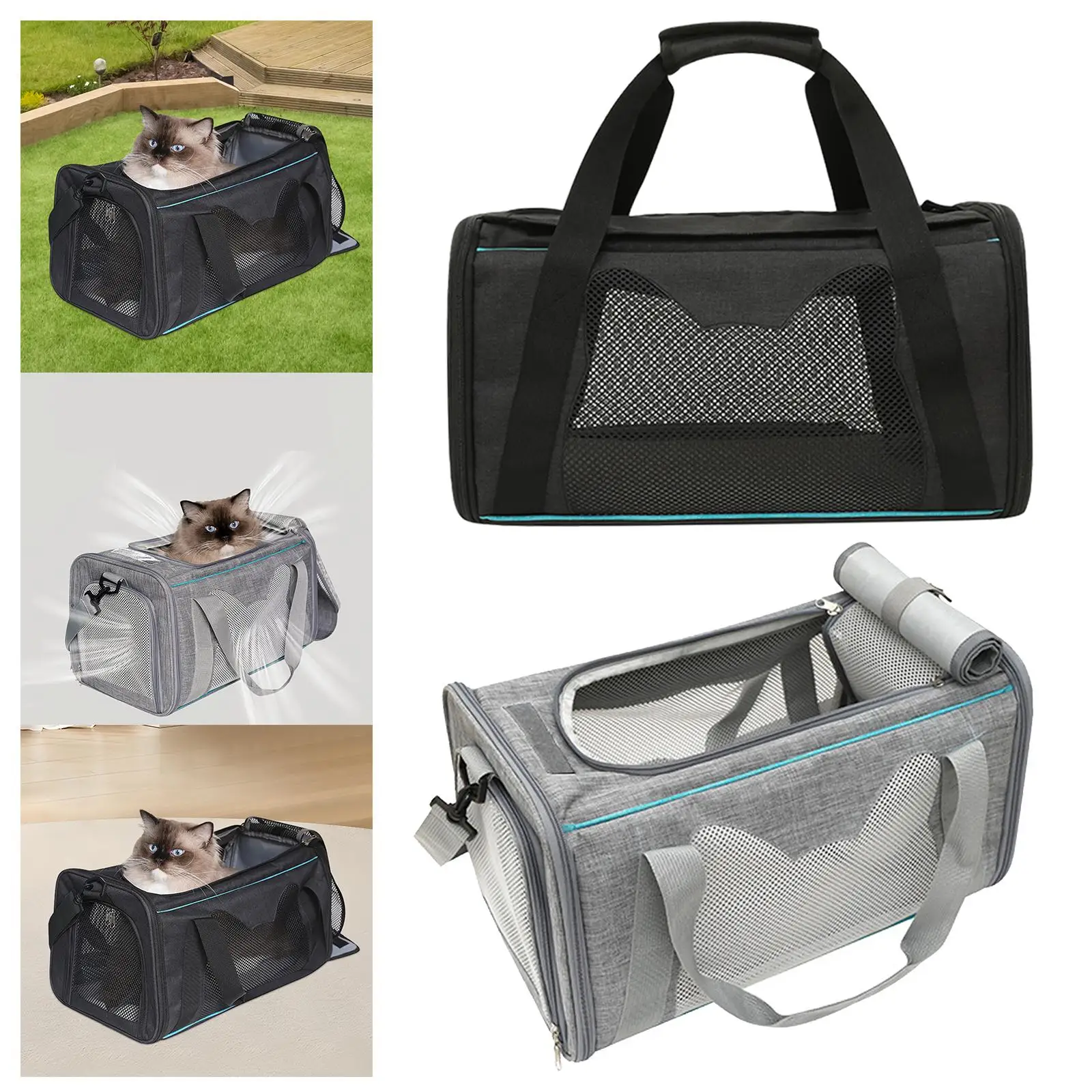 Portable Cat Carrier Folding Side and Top Opening Lightweight Shoulder Bag Travel Dogs Carrier for Puppy Bunny Rabbit Kitten