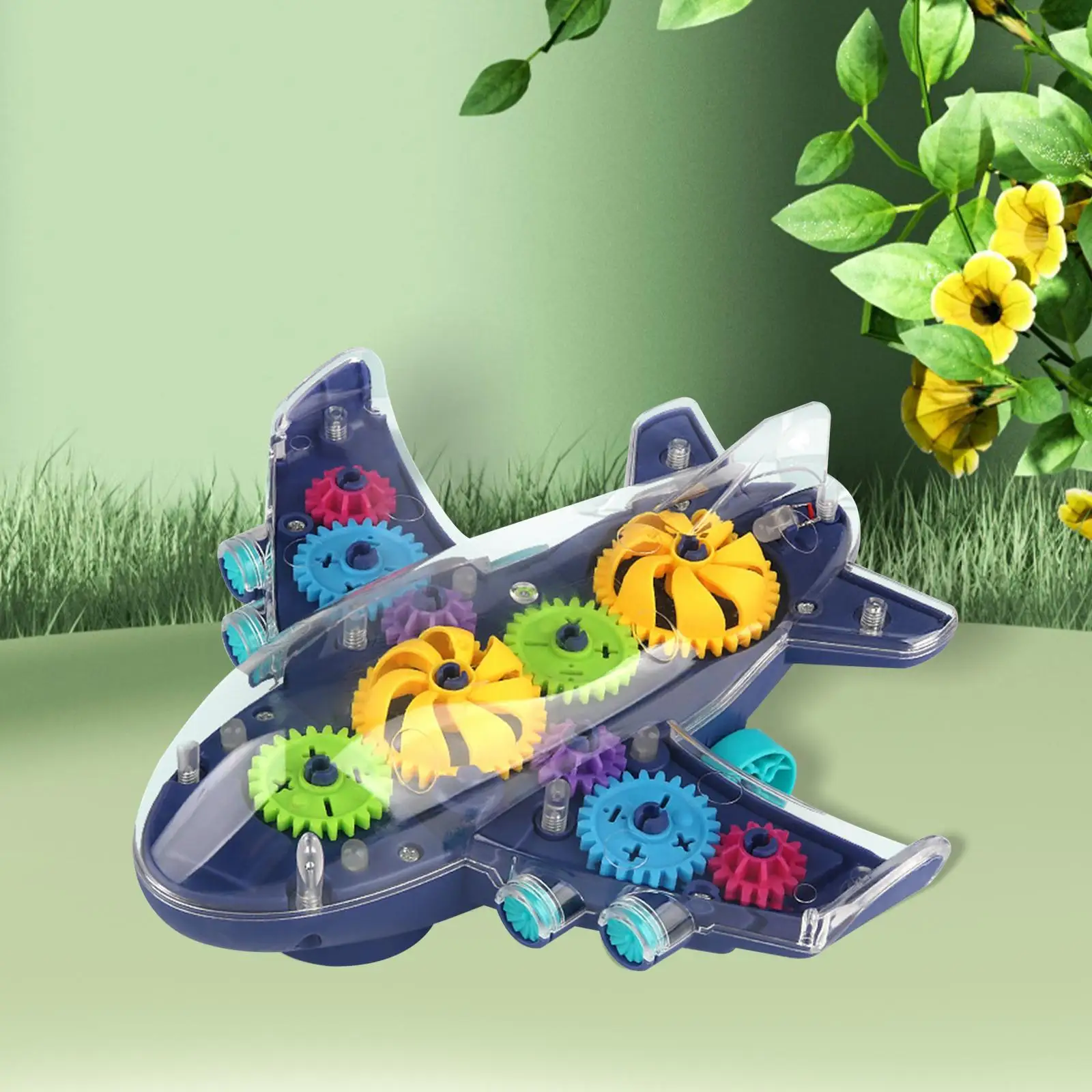 Transparent Mechanical Gear Passenger Plane with Visible Colored Moving Gears for Boys and Girls