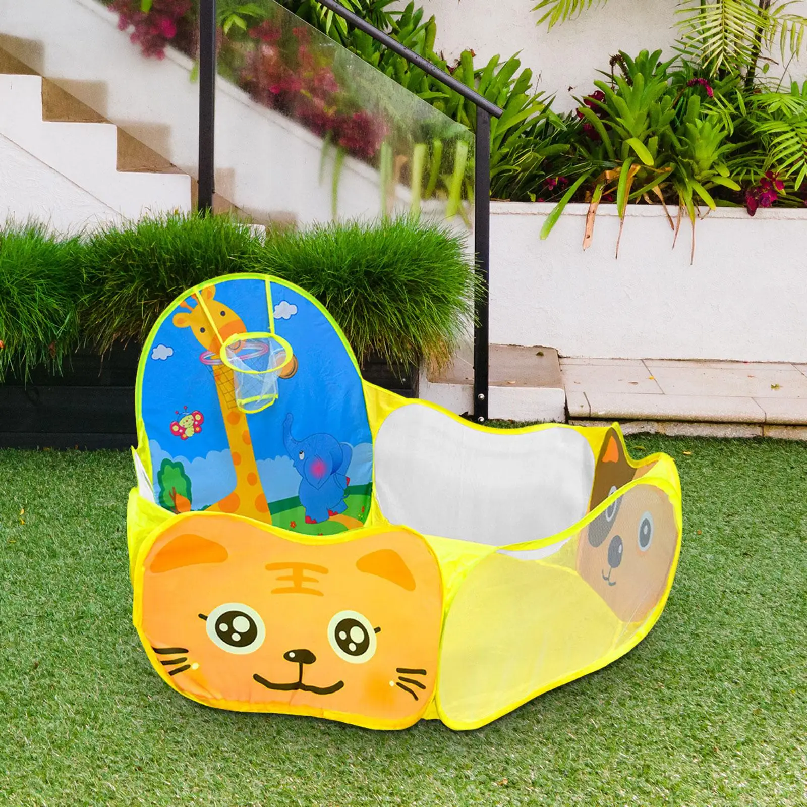 Kids Play Tent Portable Collapsible Tent with Basketball Hoop Baby Crawl Playpen Toys for Children Toddlers Outdoor Indoor Play