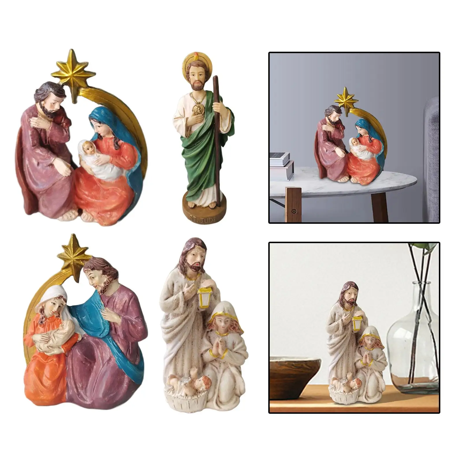 Holy Family Nativity Statues Baby Jesus Figurine Ornament Sculpture Religious Figure for Christmas Church Decor Collectibles
