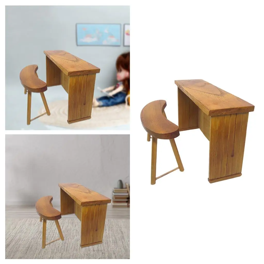 1/12 Doll House Chic Stylish Wooden Desk And Stool Furniture Model Toys