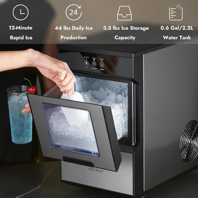 HECMAC Nugget Ice Maker Countertop, 44 lbs/Day, Chewable Ice Maker